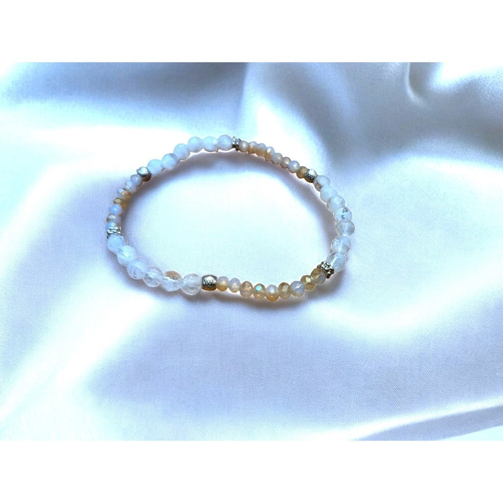 New Sparkly Faceted Cold White Clear Glass Beads Beaded Bracelet Stackable